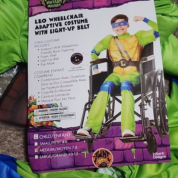 Wheelchair Ninja Turtle Costume New M(7-8 Adaptive Design One Size Light Up Belt - Picture 4 of 4
